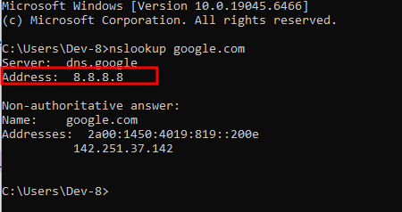 Find DNS Server on Widnows