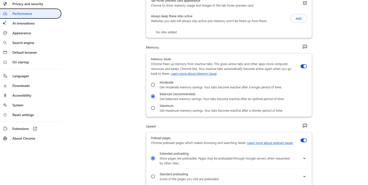 settings Prefetch DNS (Chrome)