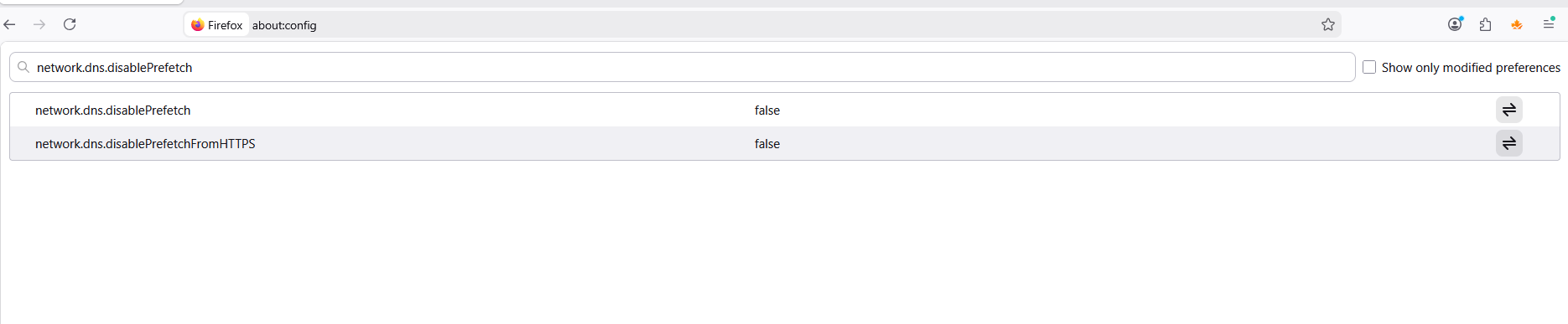 settings Prefetch DNS (Firefox)