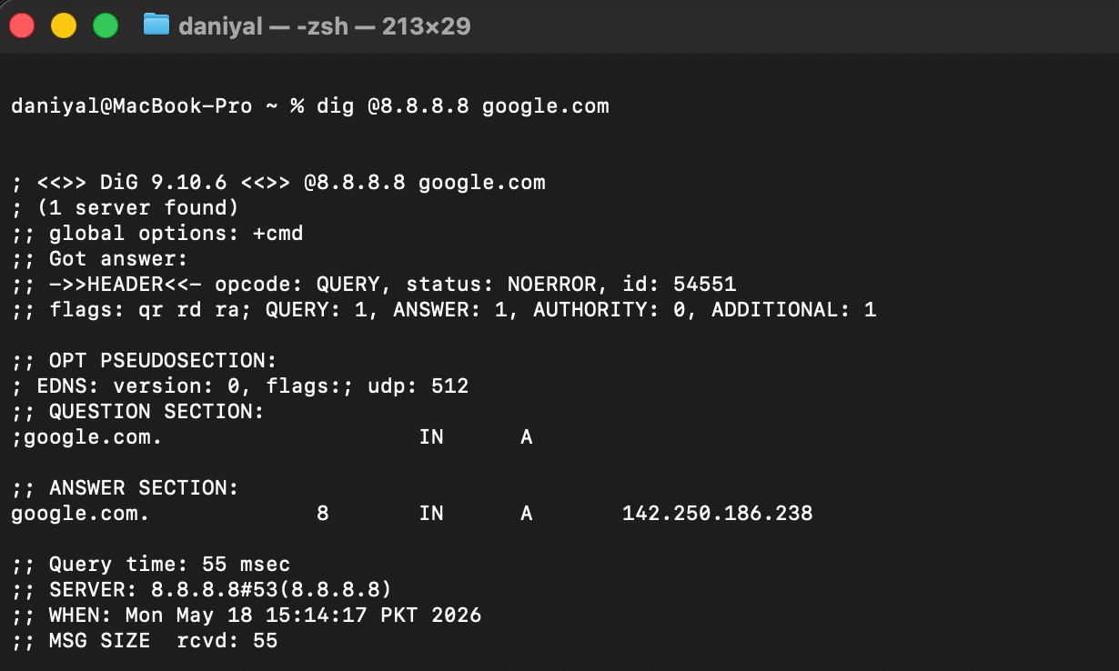 Website DNS server performance in  Mac